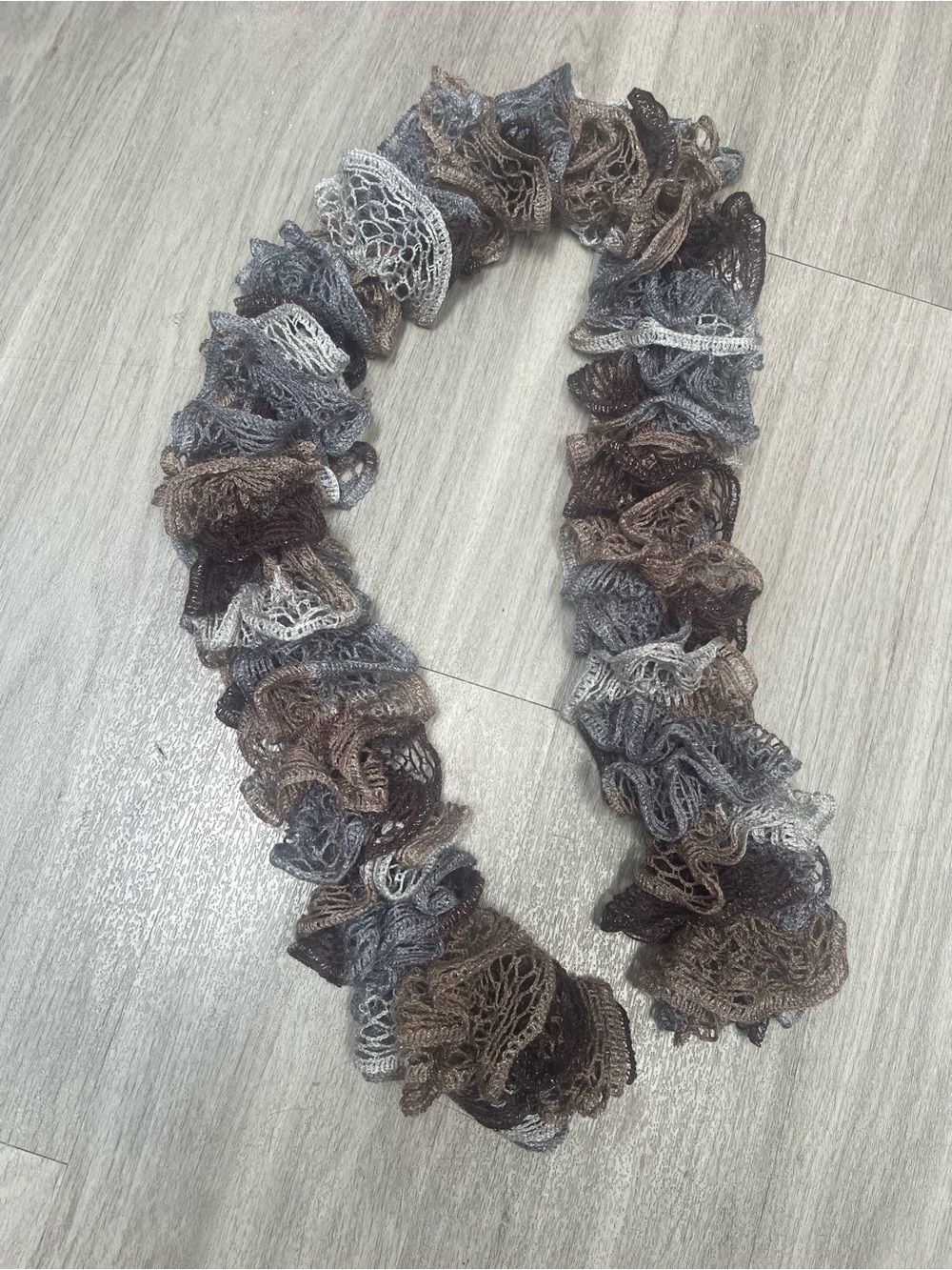 Ruffled Knit Scarf in Brown & Gray